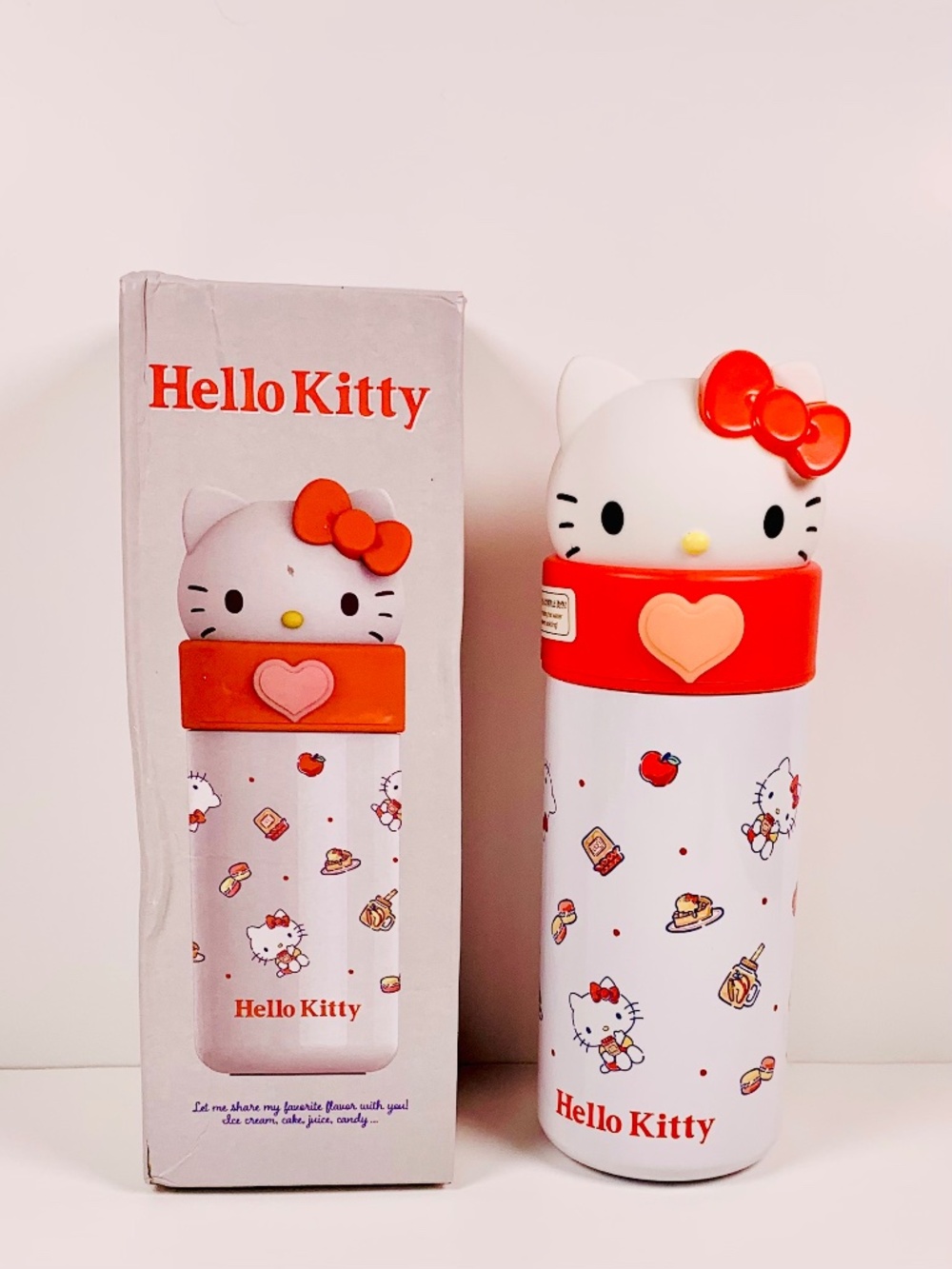 Sanrio 12oz 3D Hello Kitty Red Bow White Insulated Metal Travel Tumbler Thermos